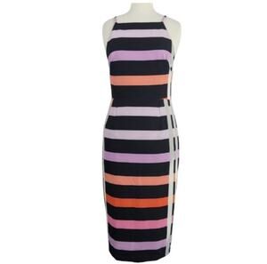 Pasduchas Striped Midi Sheath Dress Pink Black Size 10 AUS 6 US